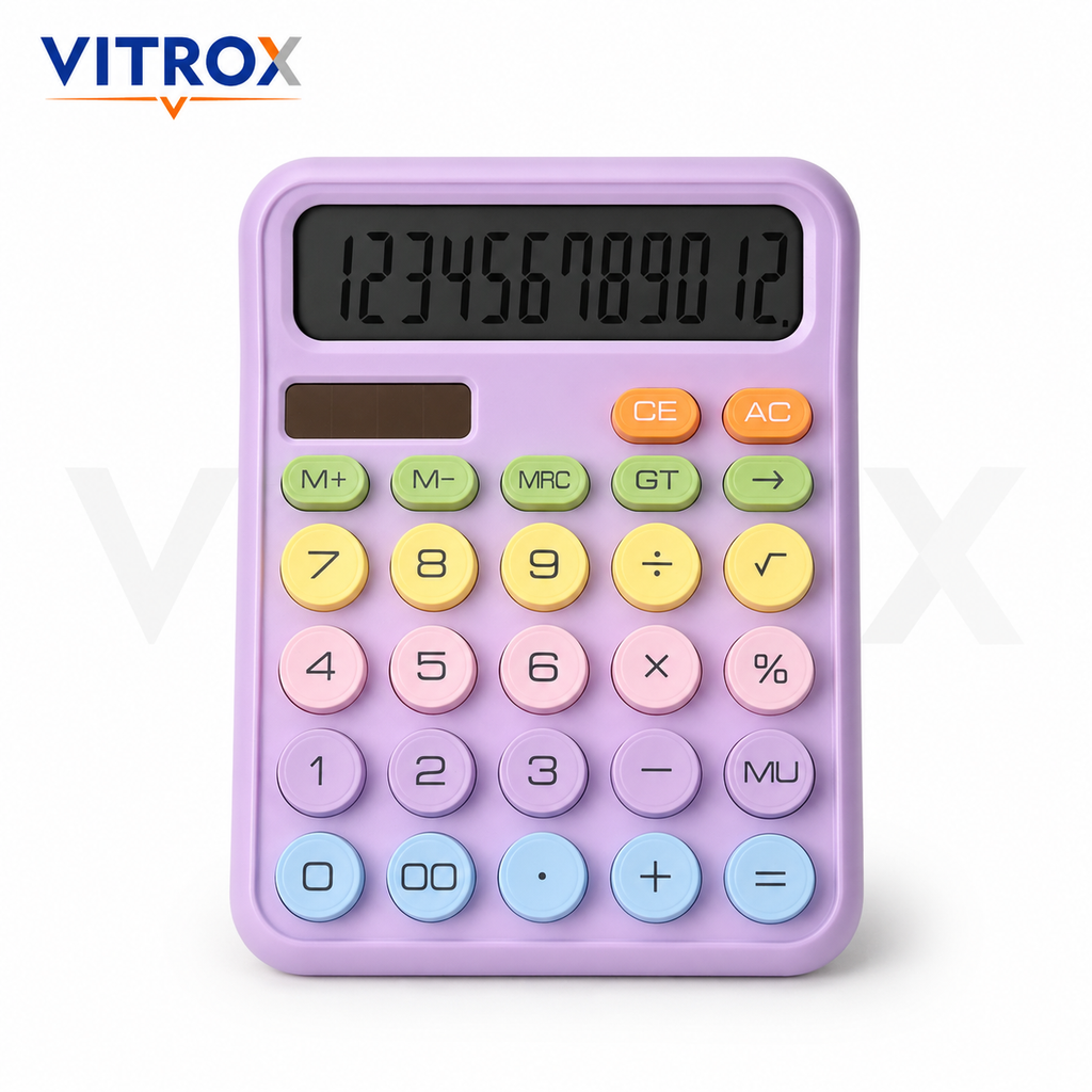 12-Digit Pastel Calculator with Large LCD Display | Dual Power Desk Calculator
