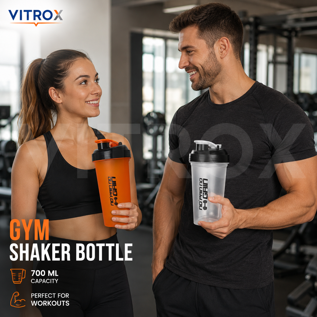 Vitrox 700 ML Gym Shaker Bottle with Mixing Accessory – Flip-Top Protein Shaker with Measurement Scale, Orange