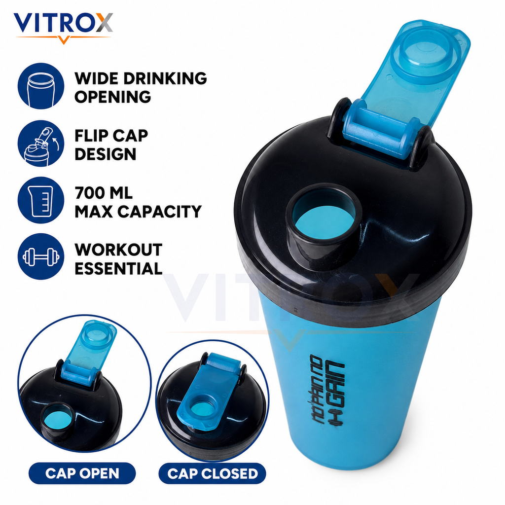 Vitrox 700 ML Gym Shaker Bottle with Mixing Accessory – Flip-Top Protein Shaker with Measurement Scale