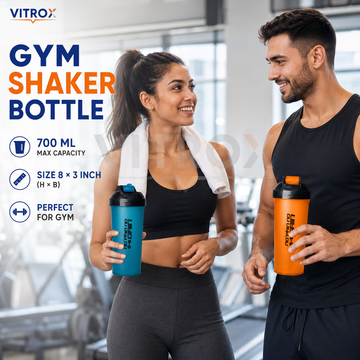 Vitrox 700 ML Gym Shaker Bottle with Mixing Accessory – Flip-Top Protein Shaker with Measurement Scale