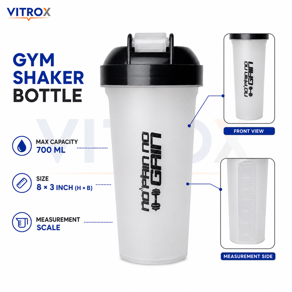 Vitrox 700 ML Gym Shaker Bottle with Mixing Accessory – Flip-Top Protein Shaker with Measurement Scale