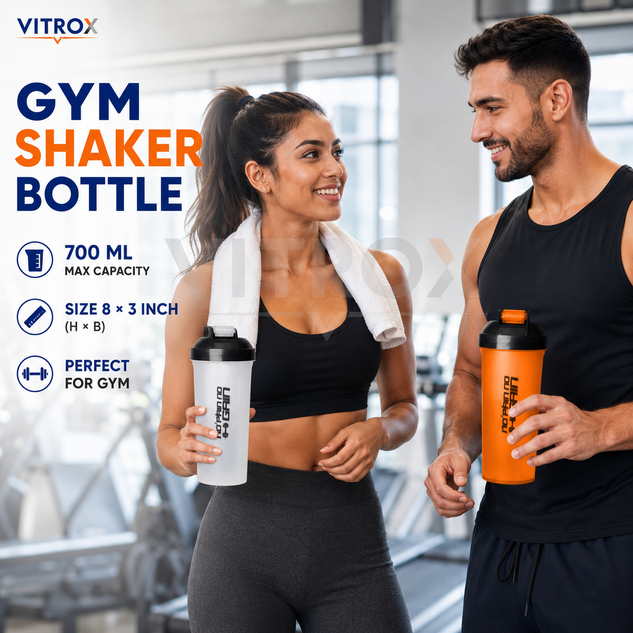 Vitrox 700 ML Gym Shaker Bottle with Mixing Accessory – Flip-Top Protein Shaker with Measurement Scale
