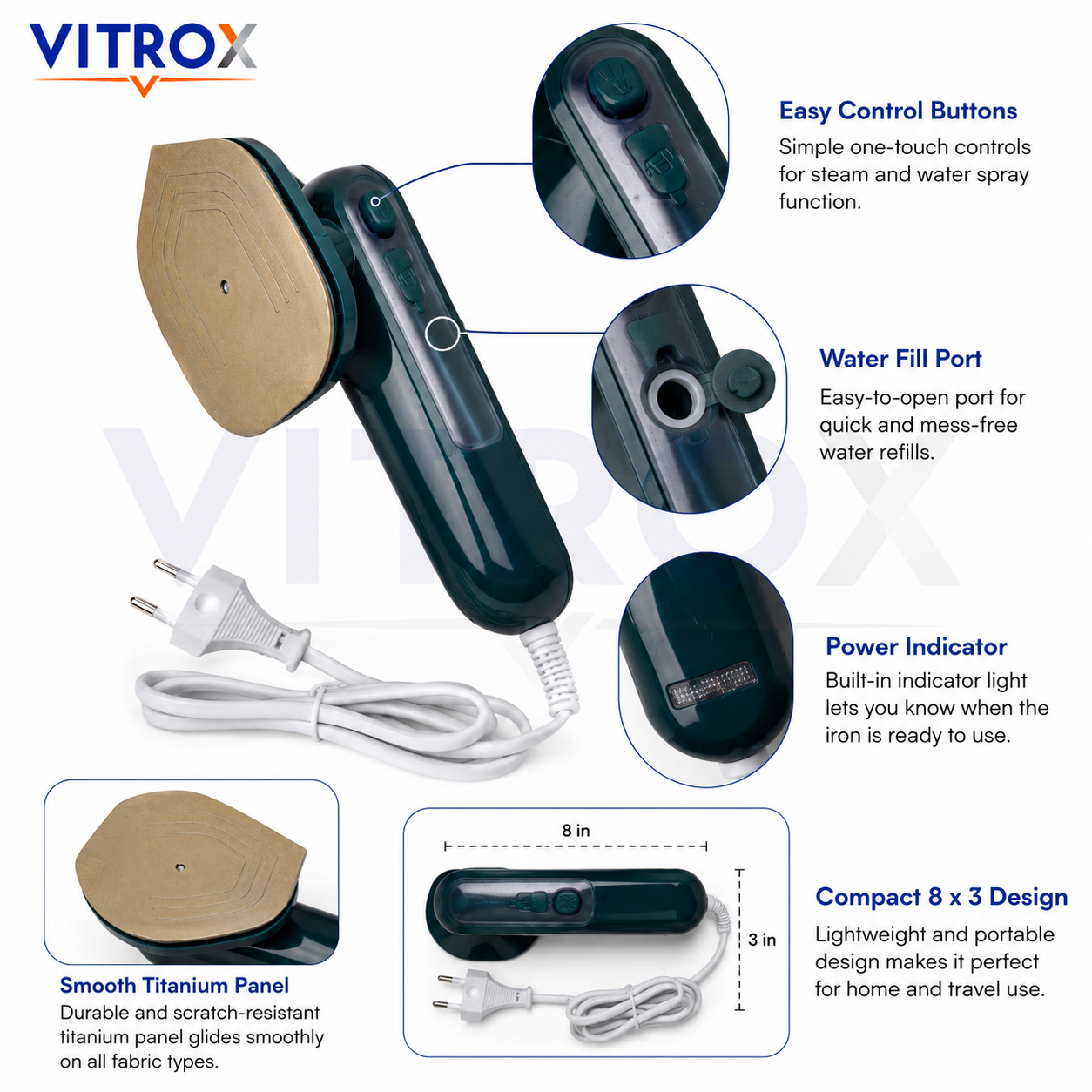 Portable Handheld Steam Iron with Water Spray