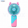 Vitrox 6-Inch Rechargeable Mini Hand Fan with 3-Speed Airflow, Soft Light &amp; Detachable Desk Stand – Aqua Blue &amp; Pink
