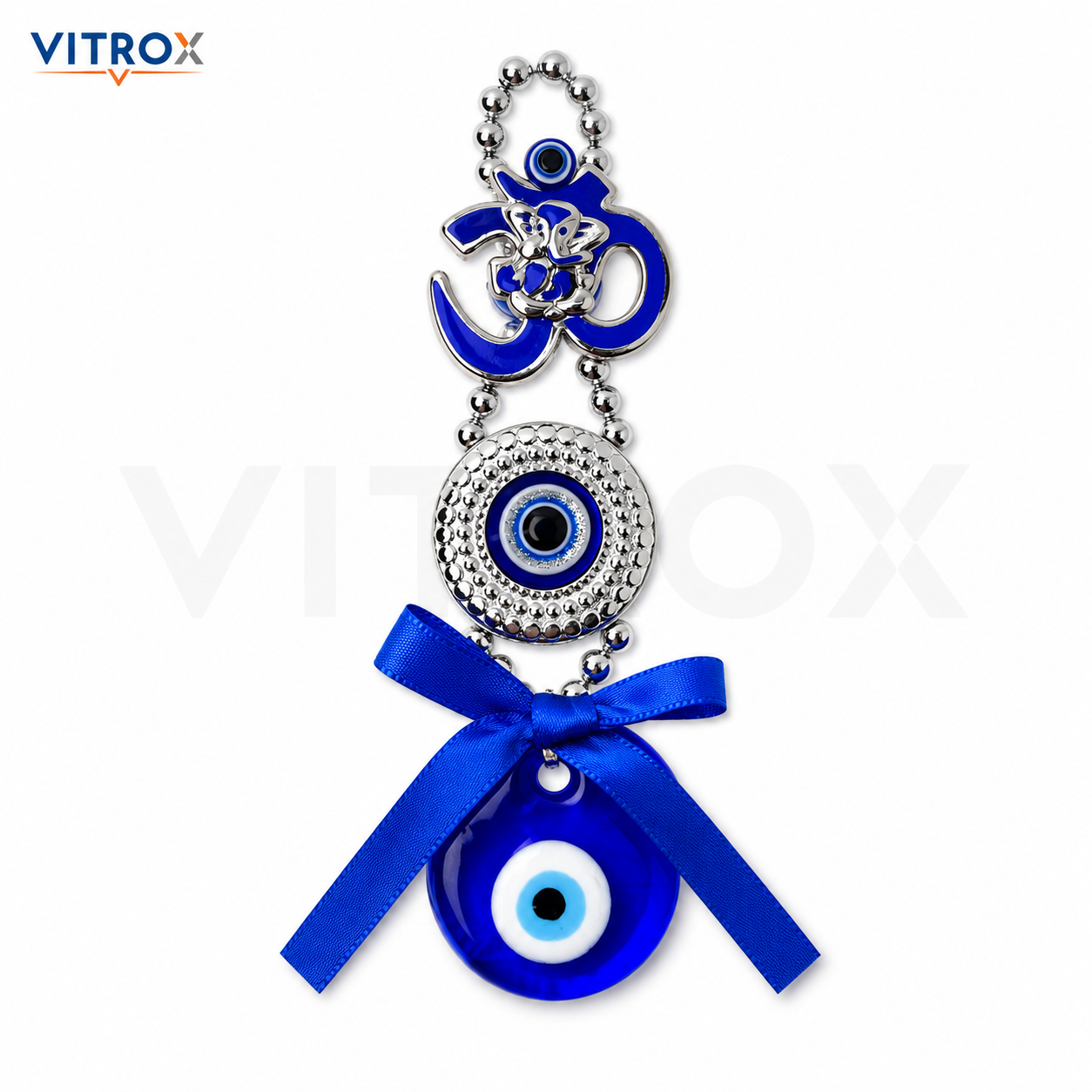 Vitrox Om Ganesha Evil Eye Hanging Charm with Blue Glass Pendant – 6 Inch Decorative Door, Office &amp; Car Ornament