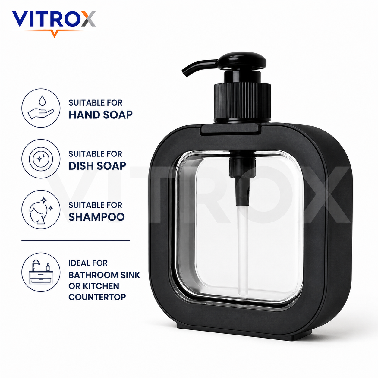 Vitrox 300ml Square Liquid Soap Dispenser Bottle