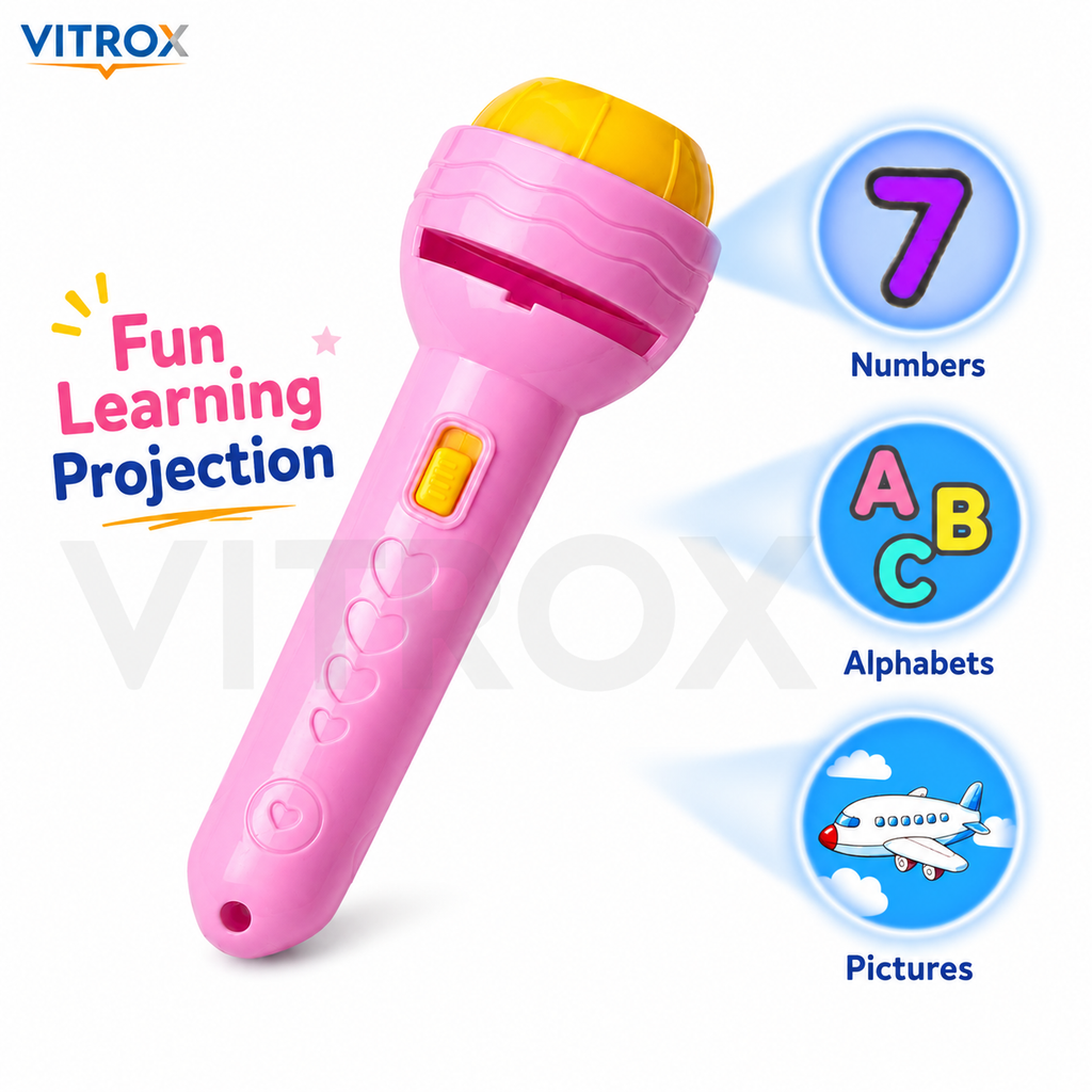 Vitrox Mini Projector Torch Toy for Kids with 3 Interchangeable Pattern Discs – Pink &amp; Yellow, 4.5 Inch