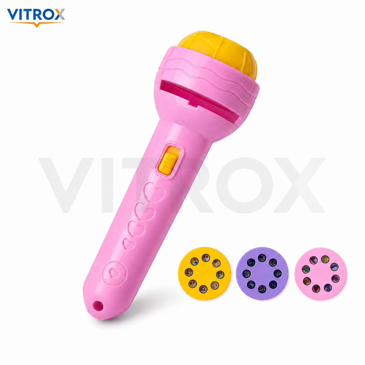 Vitrox Mini Projector Torch Toy for Kids with 3 Interchangeable Pattern Discs – Pink &amp; Yellow, 4.5 Inch
