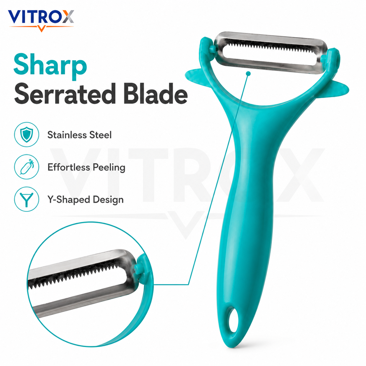 Vitrox 6-Inch Y-Shaped Serrated Vegetable Peeler with Stainless Steel Blade
