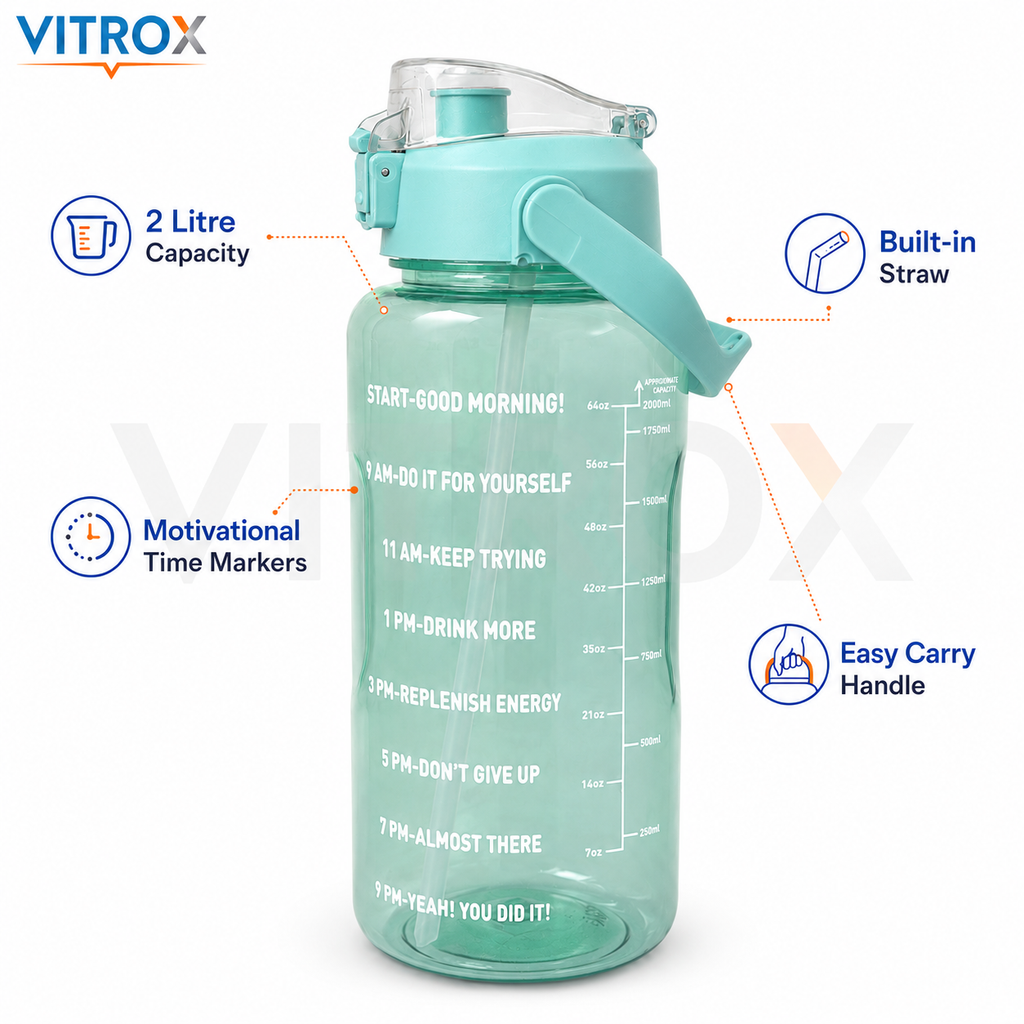 Vitrox 2 Litre Motivational Water Bottle –Aqua Green