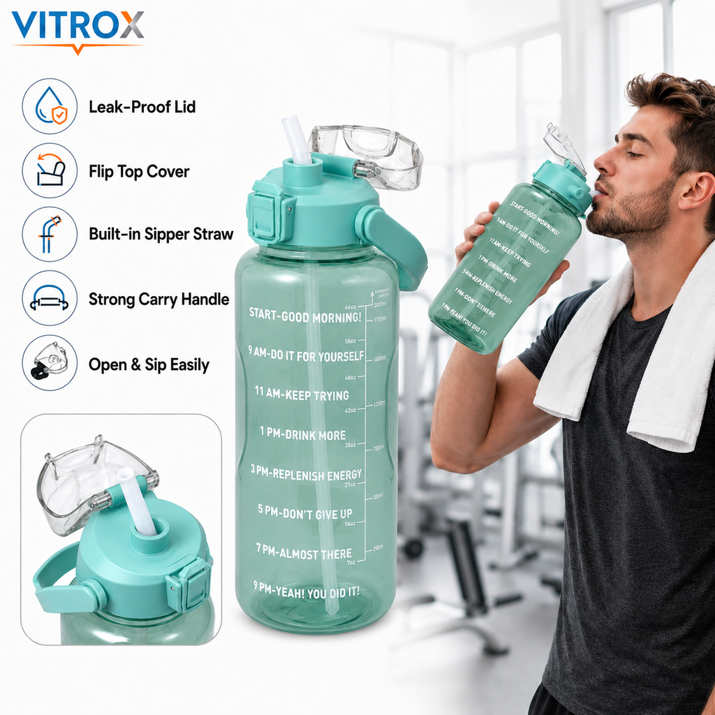 Vitrox 2 Litre Motivational Water Bottle –Aqua Green