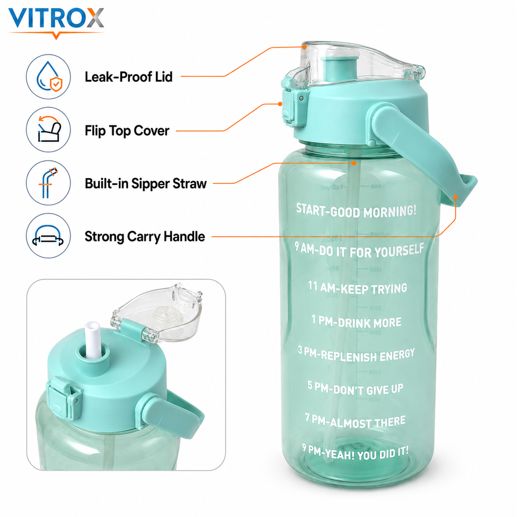 Vitrox 2 Litre Motivational Water Bottle –Aqua Green