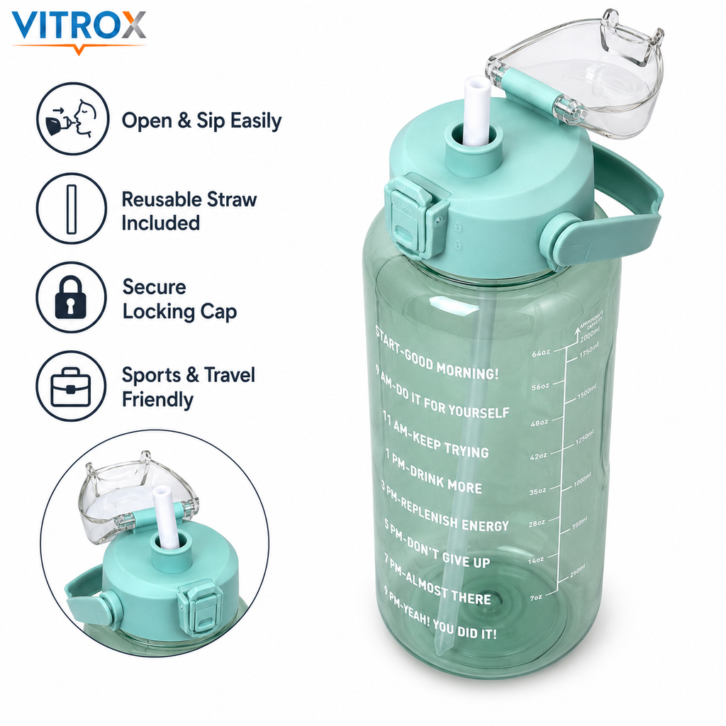 Vitrox 2 Litre Motivational Water Bottle –Aqua Green