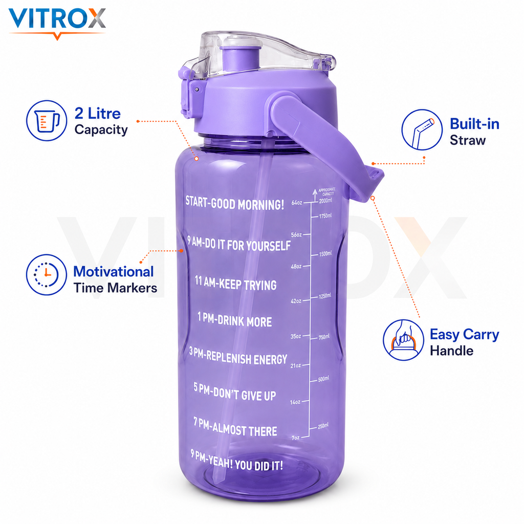 Vitrox 2 Litre Motivational Water Bottle – purple