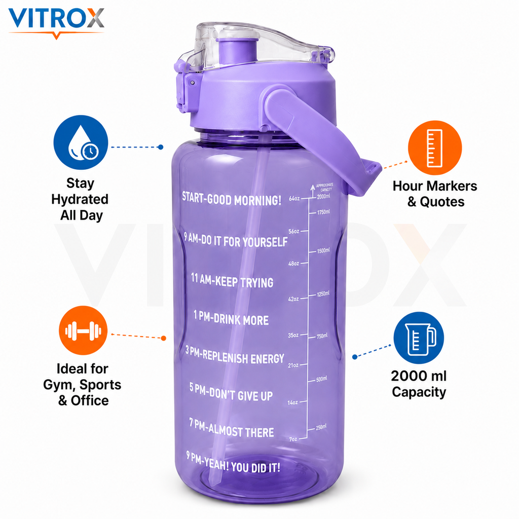 Vitrox 2 Litre Motivational Water Bottle – purple