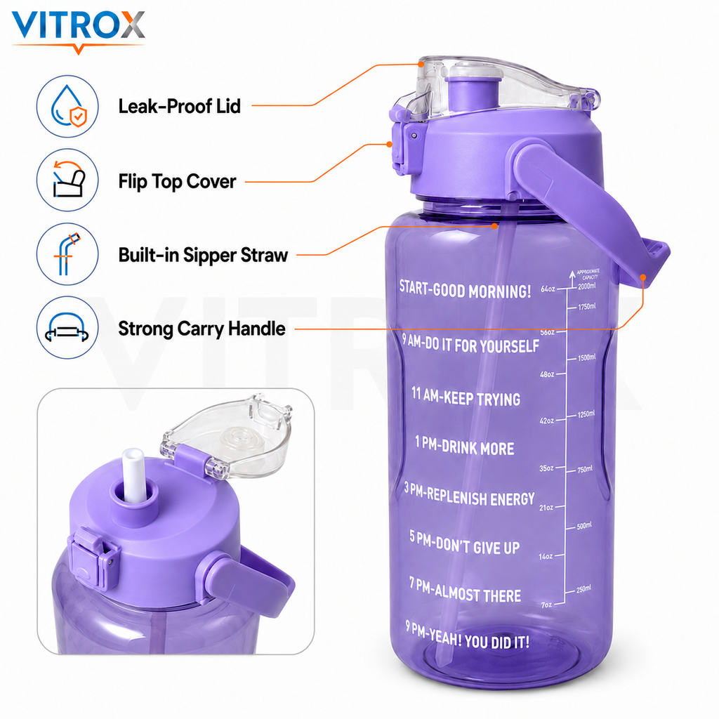 Vitrox 2 Litre Motivational Water Bottle – purple