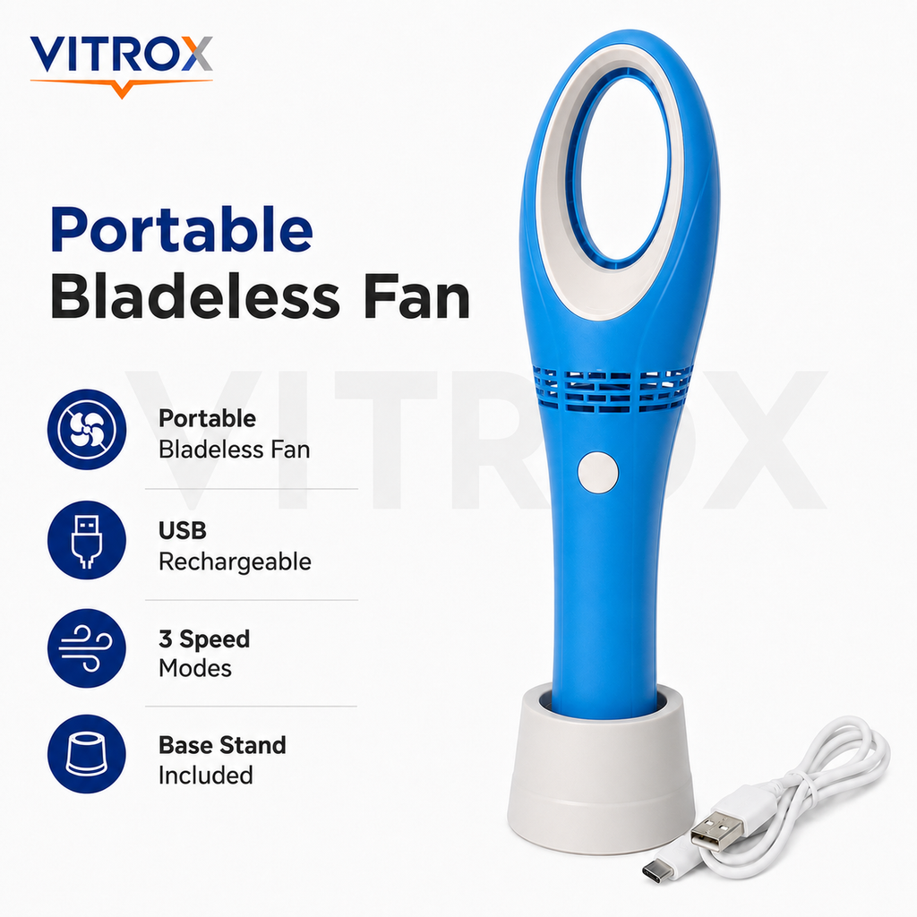 Vitrox Portable USB Rechargeable Bladeless Hand Fan  – 3 Speed Modes