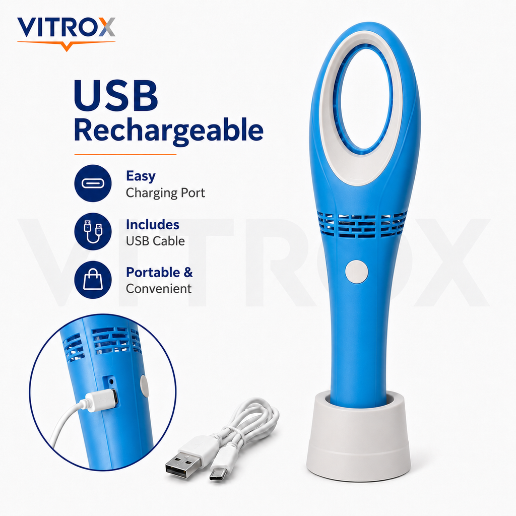 Vitrox Portable USB Rechargeable Bladeless Hand Fan  – 3 Speed Modes