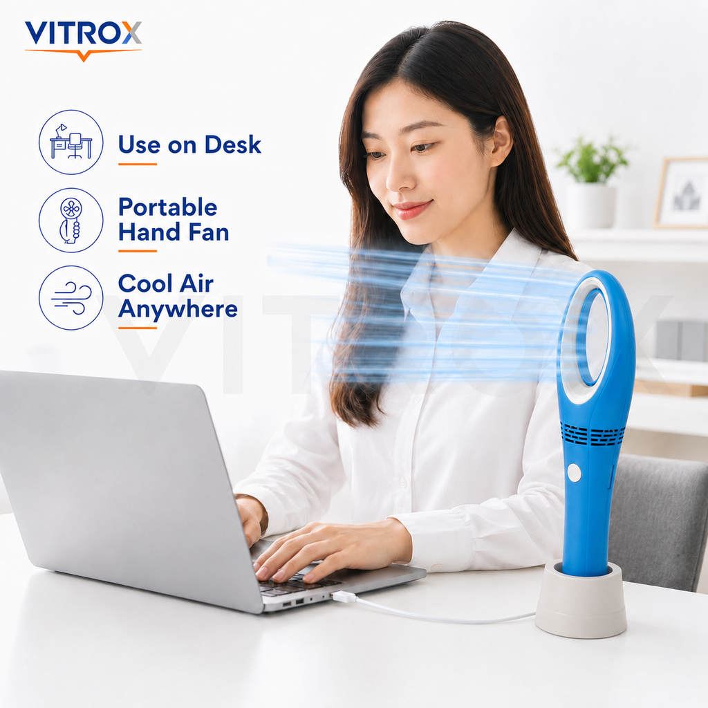 Vitrox Portable USB Rechargeable Bladeless Hand Fan  – 3 Speed Modes