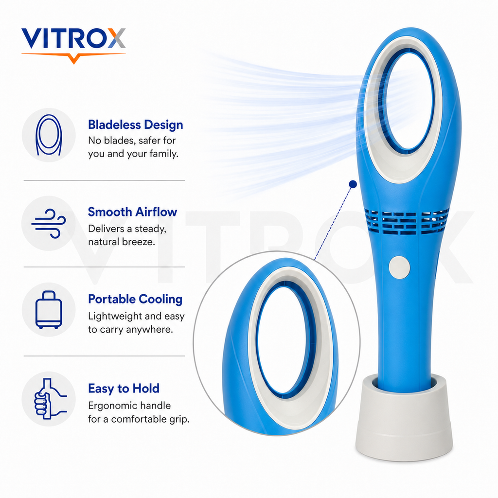 Vitrox Portable USB Rechargeable Bladeless Hand Fan  – 3 Speed Modes