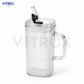 VITROX Clear Square Ribbed Glass Tumbler with handle