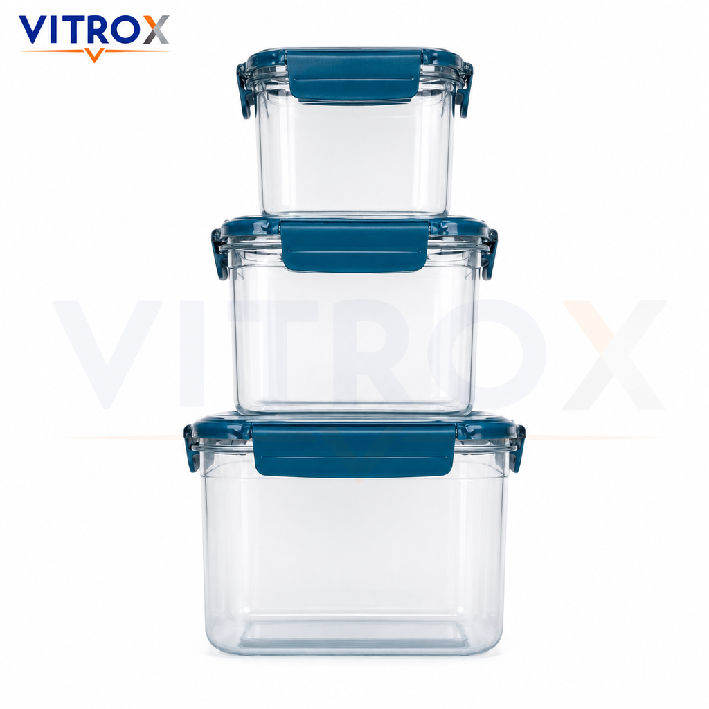 Vitrox 3-Piece Stackable Airtight Food Storage Container Set – 1200ml, 800ml ,300ml