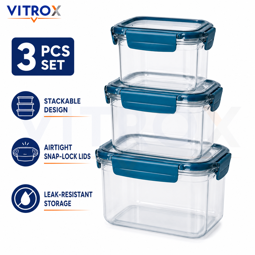 Vitrox 3-Piece Stackable Airtight Food Storage Container Set – 1200ml, 800ml ,300ml