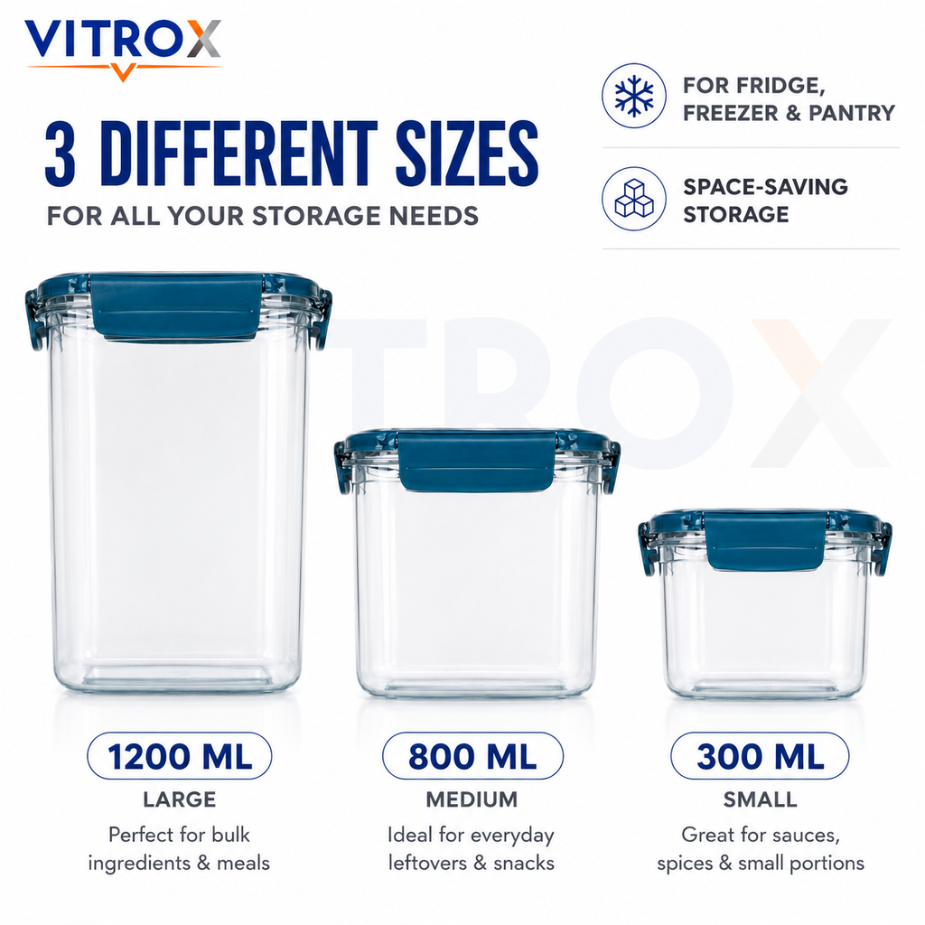 Vitrox 3-Piece Stackable Airtight Food Storage Container Set – 1200ml, 800ml ,300ml