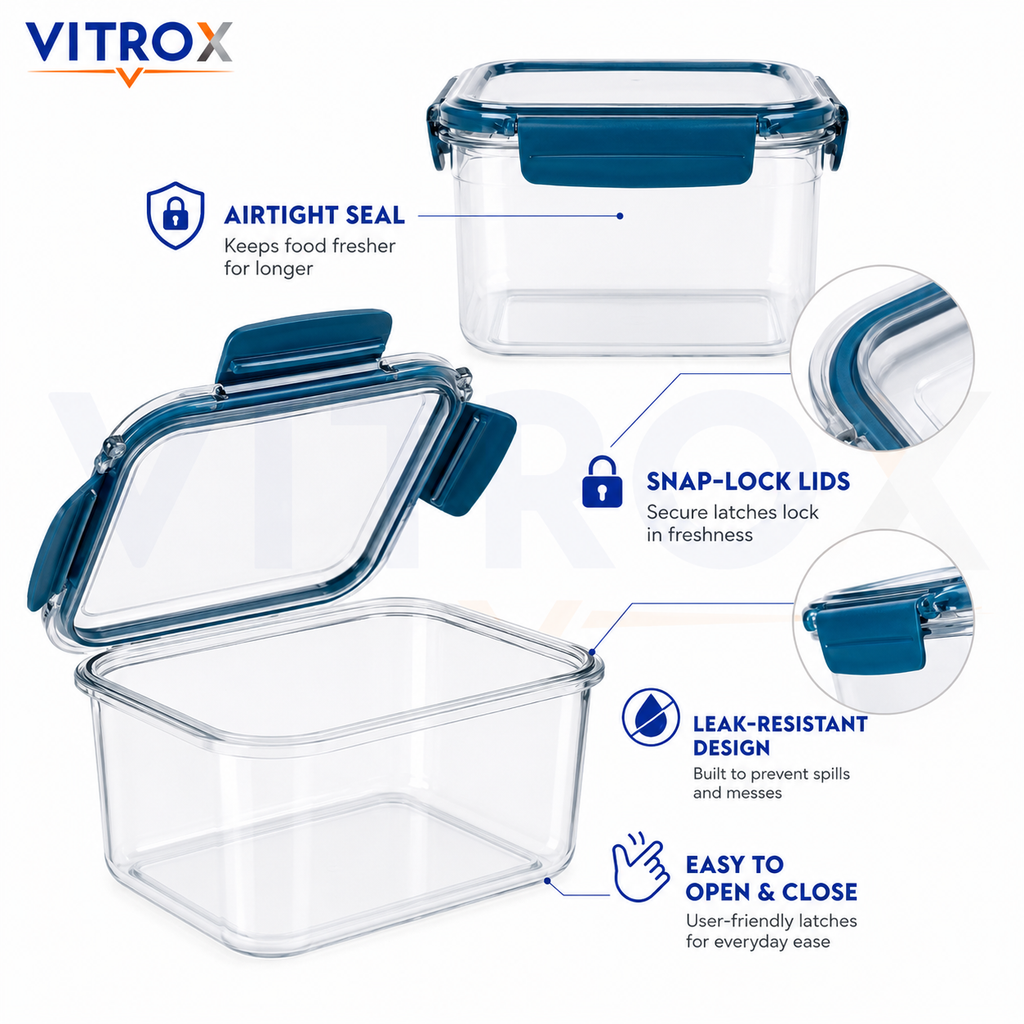 Vitrox 3-Piece Stackable Airtight Food Storage Container Set – 1200ml, 800ml ,300ml