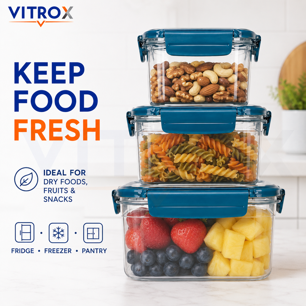 Vitrox 3-Piece Stackable Airtight Food Storage Container Set – 1200ml, 800ml ,300ml