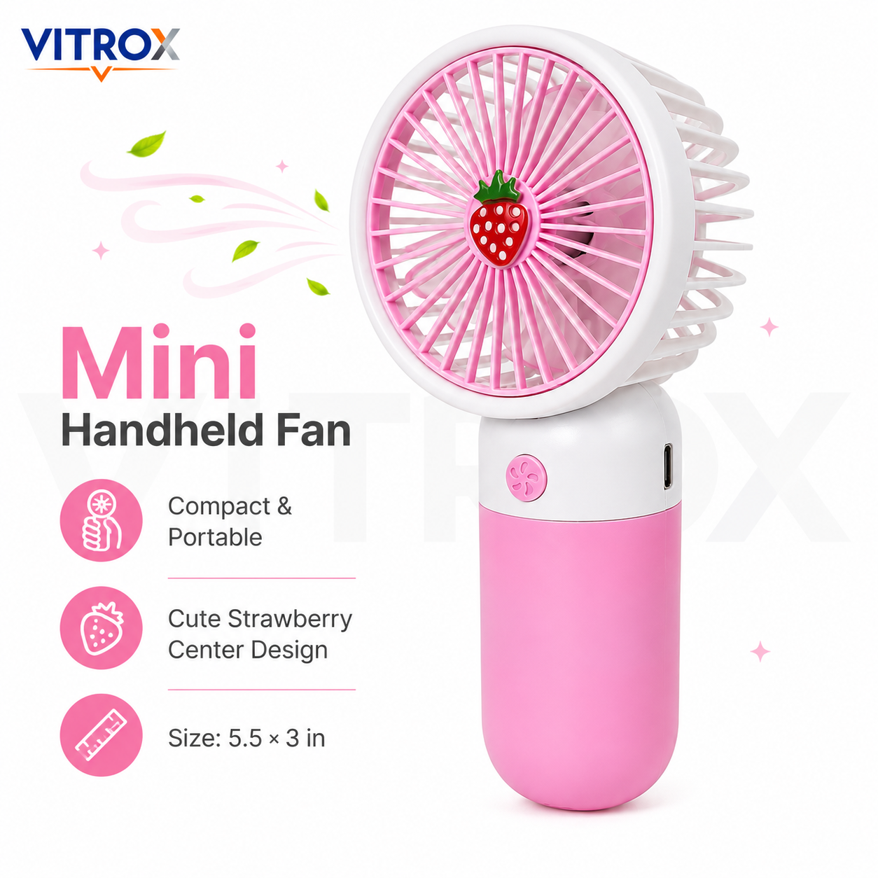 Mini USB Rechargeable Handheld Fan with Detachable Desktop Base