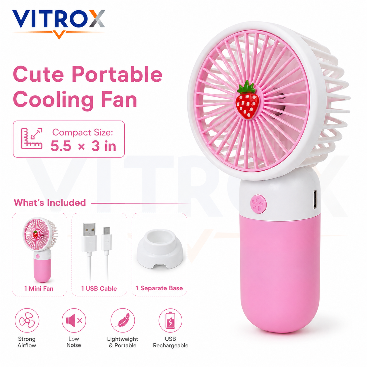 Mini USB Rechargeable Handheld Fan with Detachable Desktop Base
