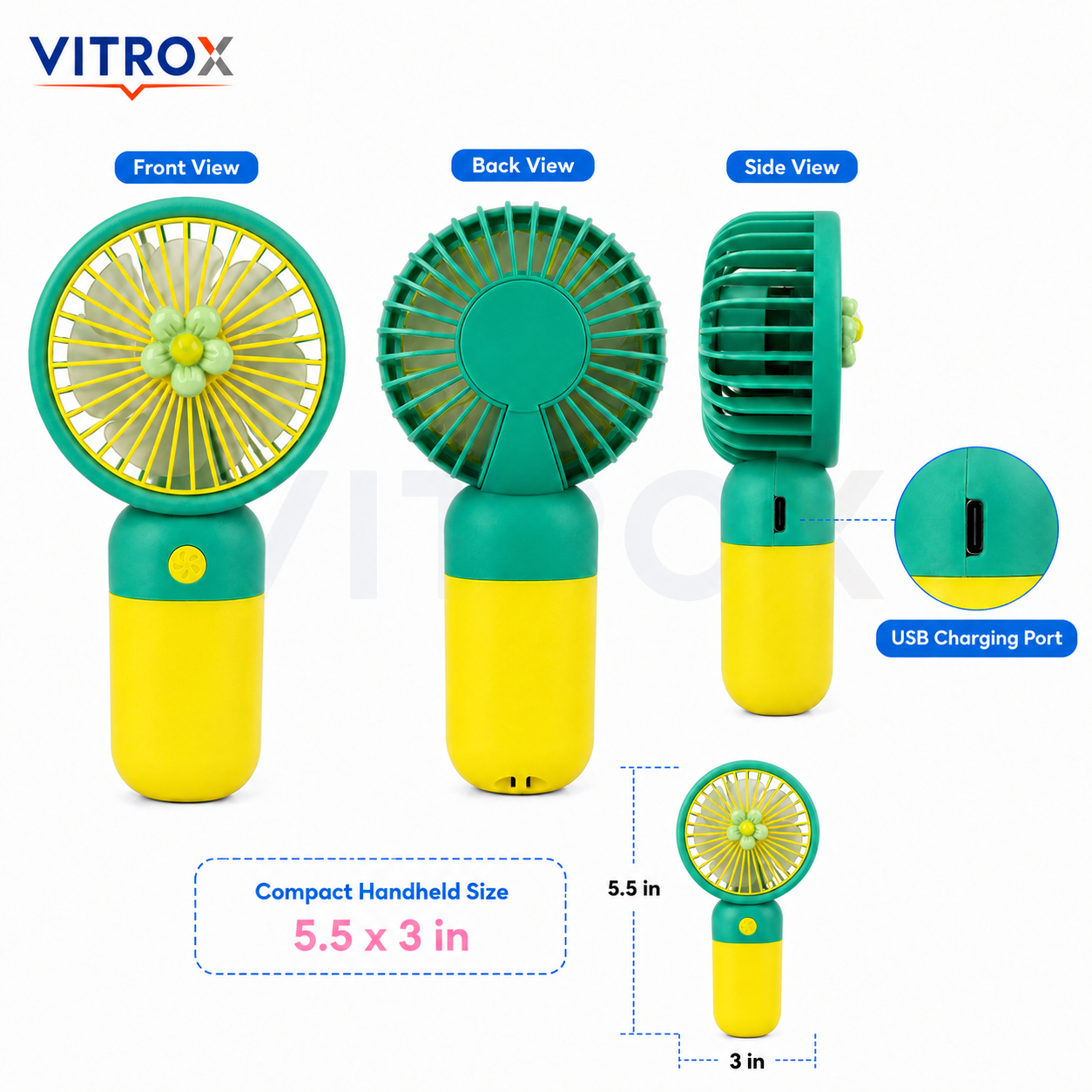 Mini USB Rechargeable Handheld Fan with Detachable Desktop Base