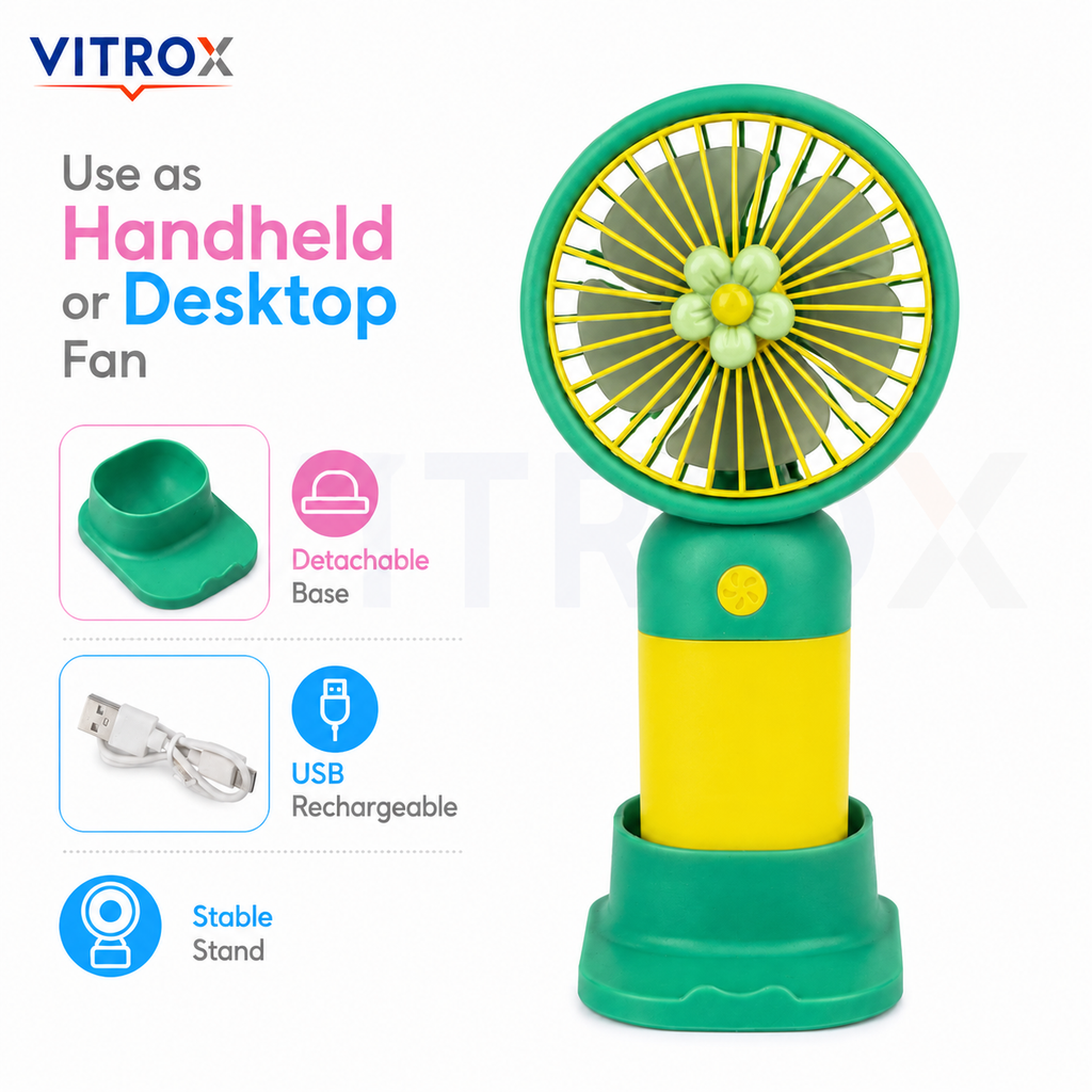 Mini USB Rechargeable Handheld Fan with Detachable Desktop Base