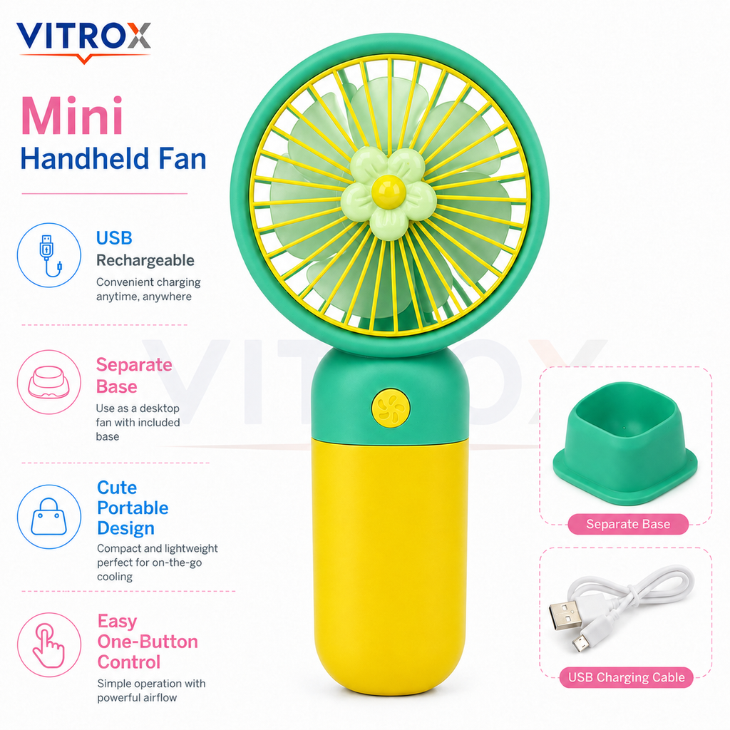 Mini USB Rechargeable Handheld Fan with Detachable Desktop Base