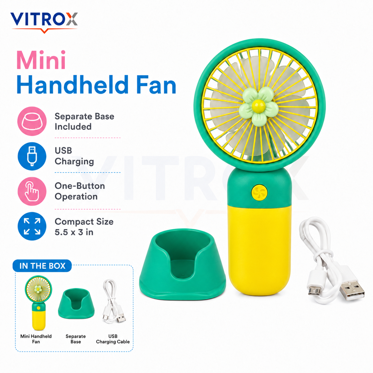 Mini USB Rechargeable Handheld Fan with Detachable Desktop Base
