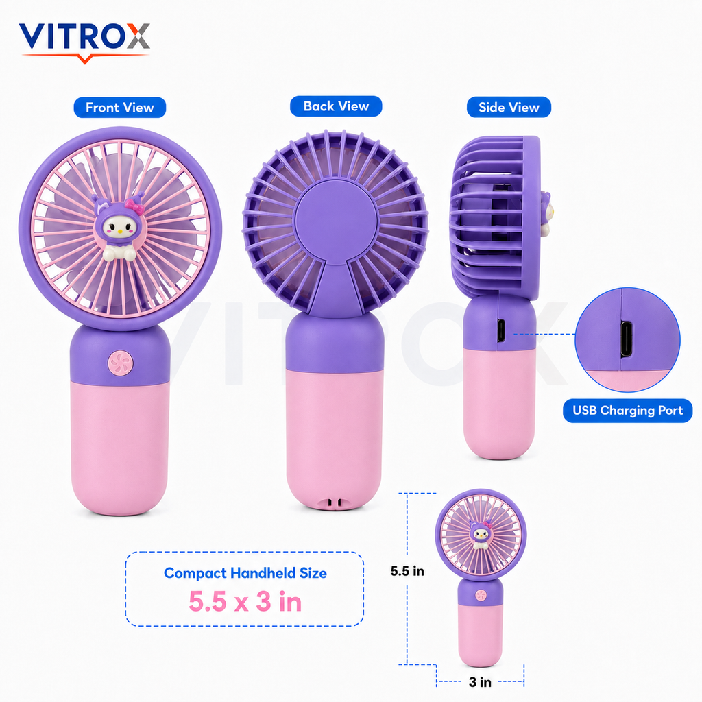 Mini USB Rechargeable Handheld Fan with Detachable Desktop Base