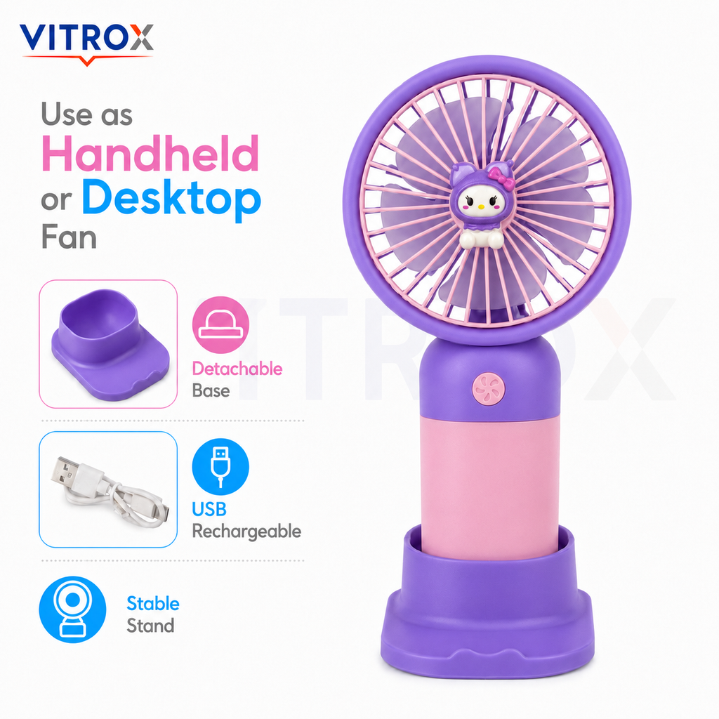 Mini USB Rechargeable Handheld Fan with Detachable Desktop Base
