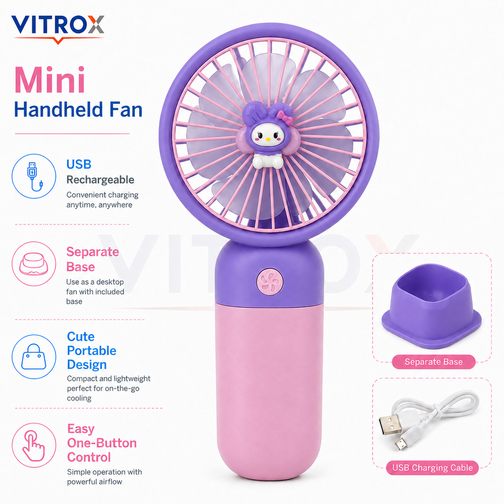 Mini USB Rechargeable Handheld Fan with Detachable Desktop Base
