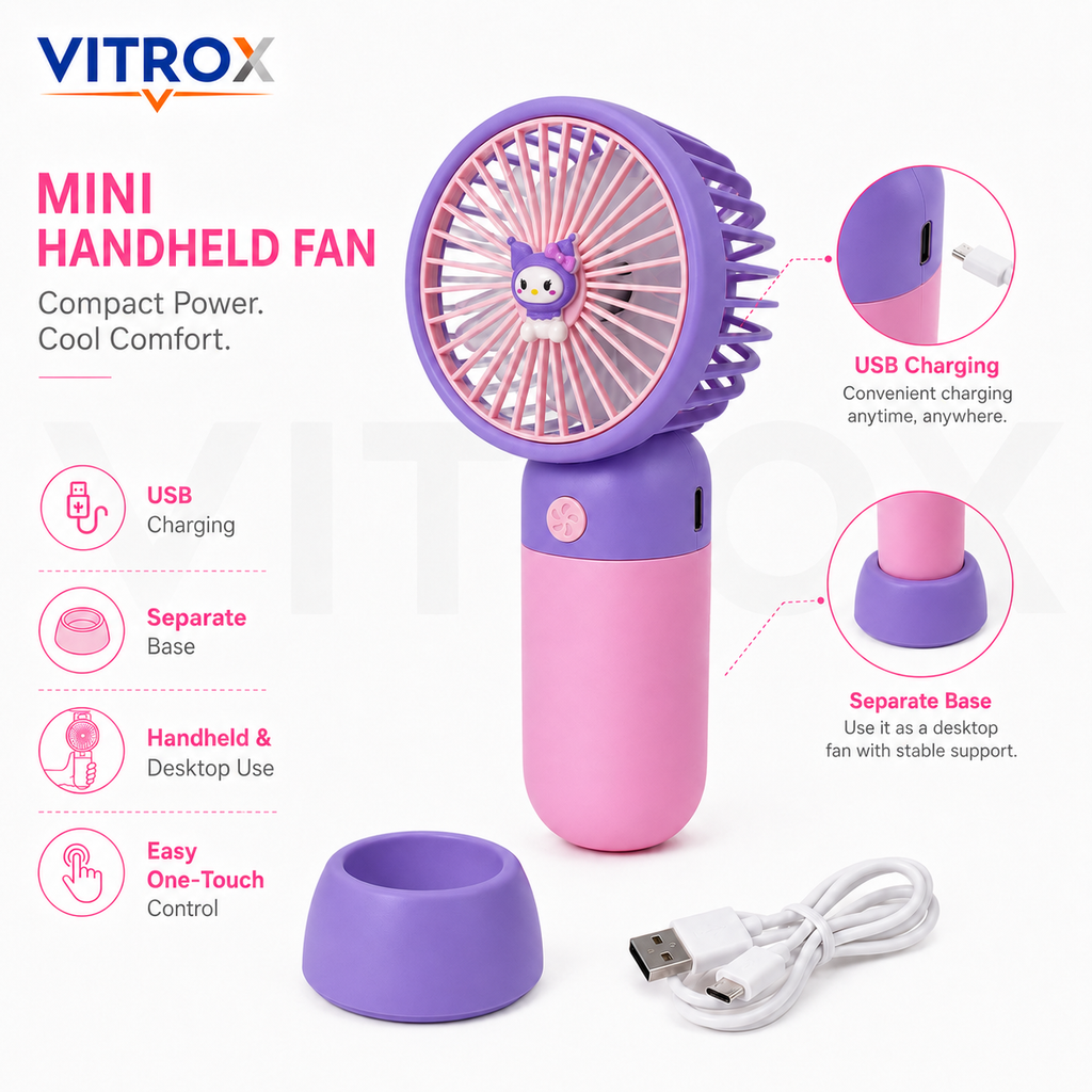 Mini USB Rechargeable Handheld Fan with Detachable Desktop Base