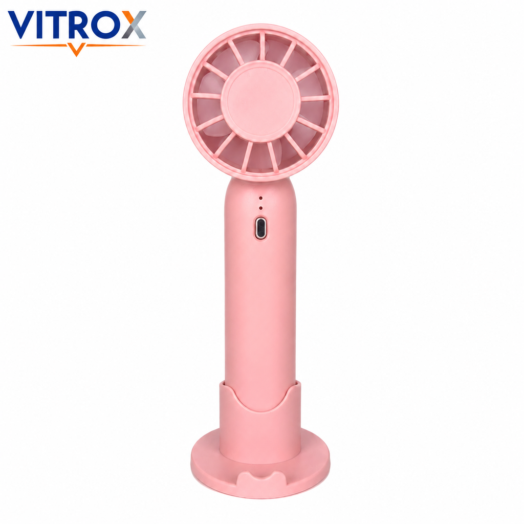VITROX Mini Handheld Fan with Detachable Base – 3-Speed USB Rechargeable Portable Cooling Fan, Pink