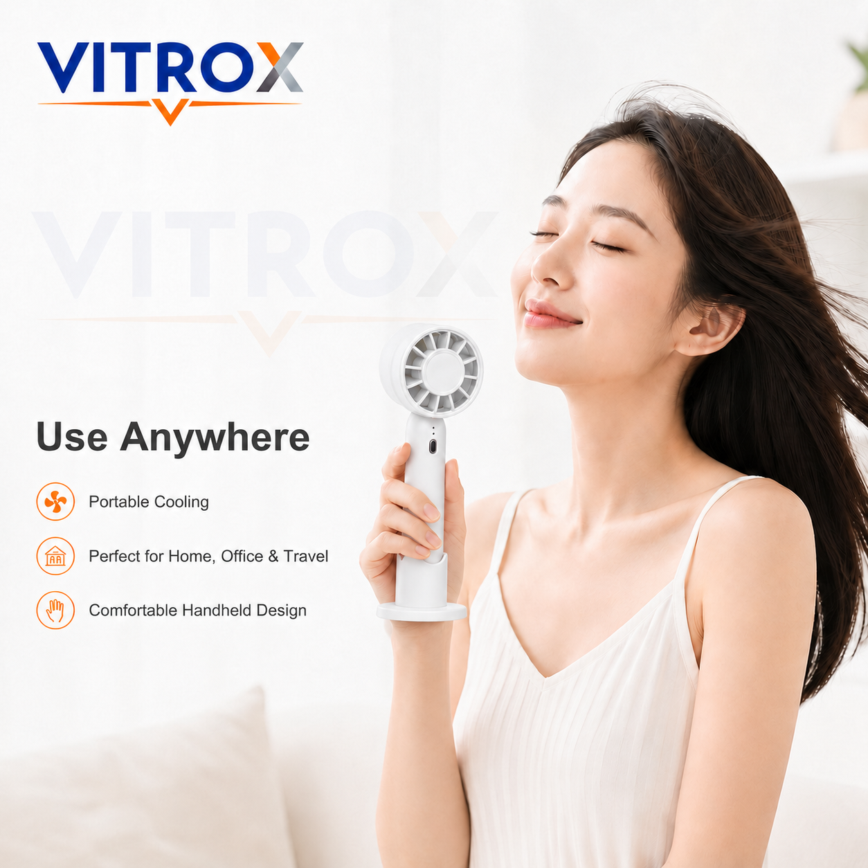 Mini Handheld Fan with Detachable Base – 3-Speed USB Rechargeable Portable Fan