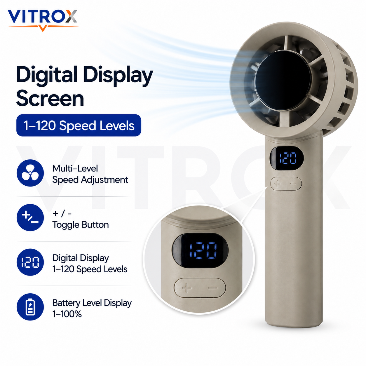 VITROX Digital Display Mini Handheld Fan