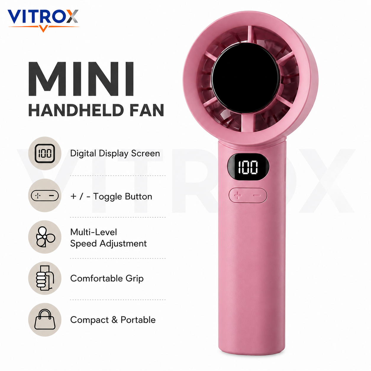VITROX Digital Display Mini Handheld Fan