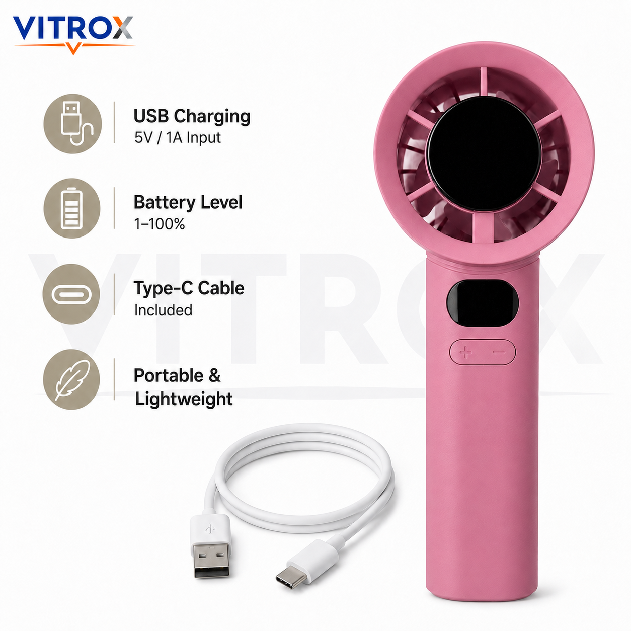 VITROX Digital Display Mini Handheld Fan