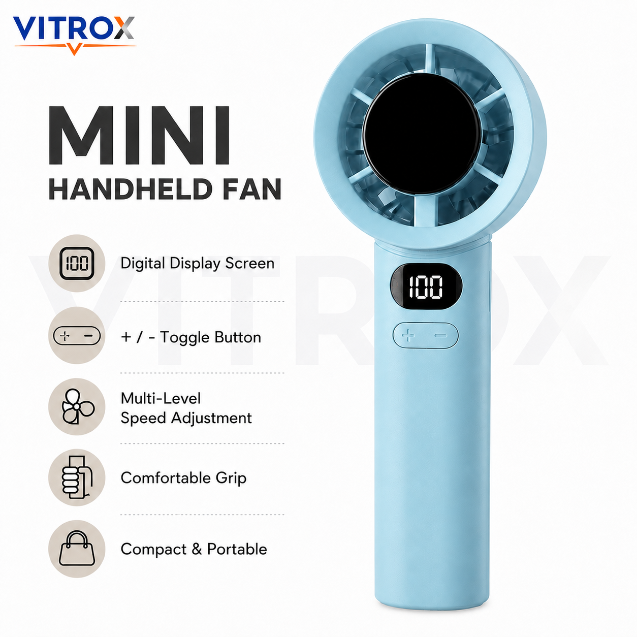 VITROX Digital Display Mini Handheld Fan