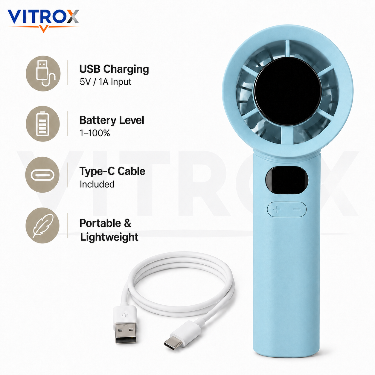 VITROX Digital Display Mini Handheld Fan