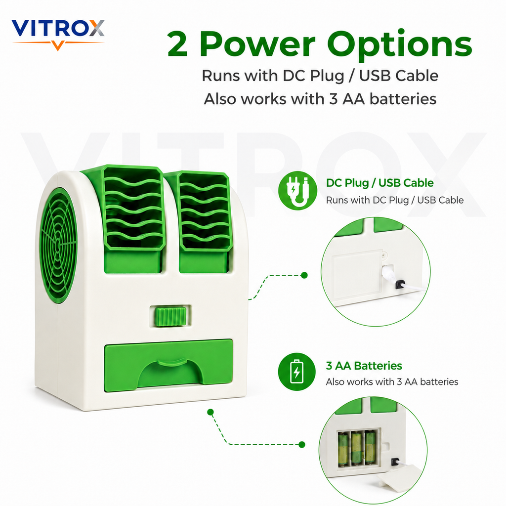 VITROX Mini Dual-Blower Air Cooler with Water/Ice & Aroma Tray