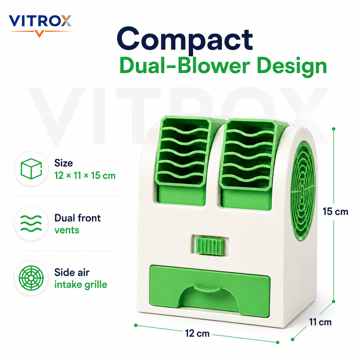 VITROX Mini Dual-Blower Air Cooler with Water/Ice & Aroma Tray