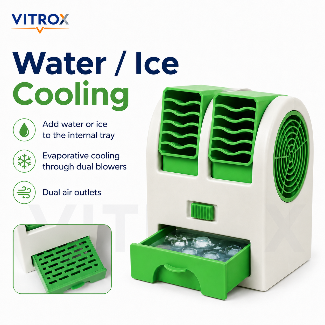 VITROX Mini Dual-Blower Air Cooler with Water/Ice & Aroma Tray
